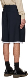 Jil Sander Navy Wool Canvas Shorts