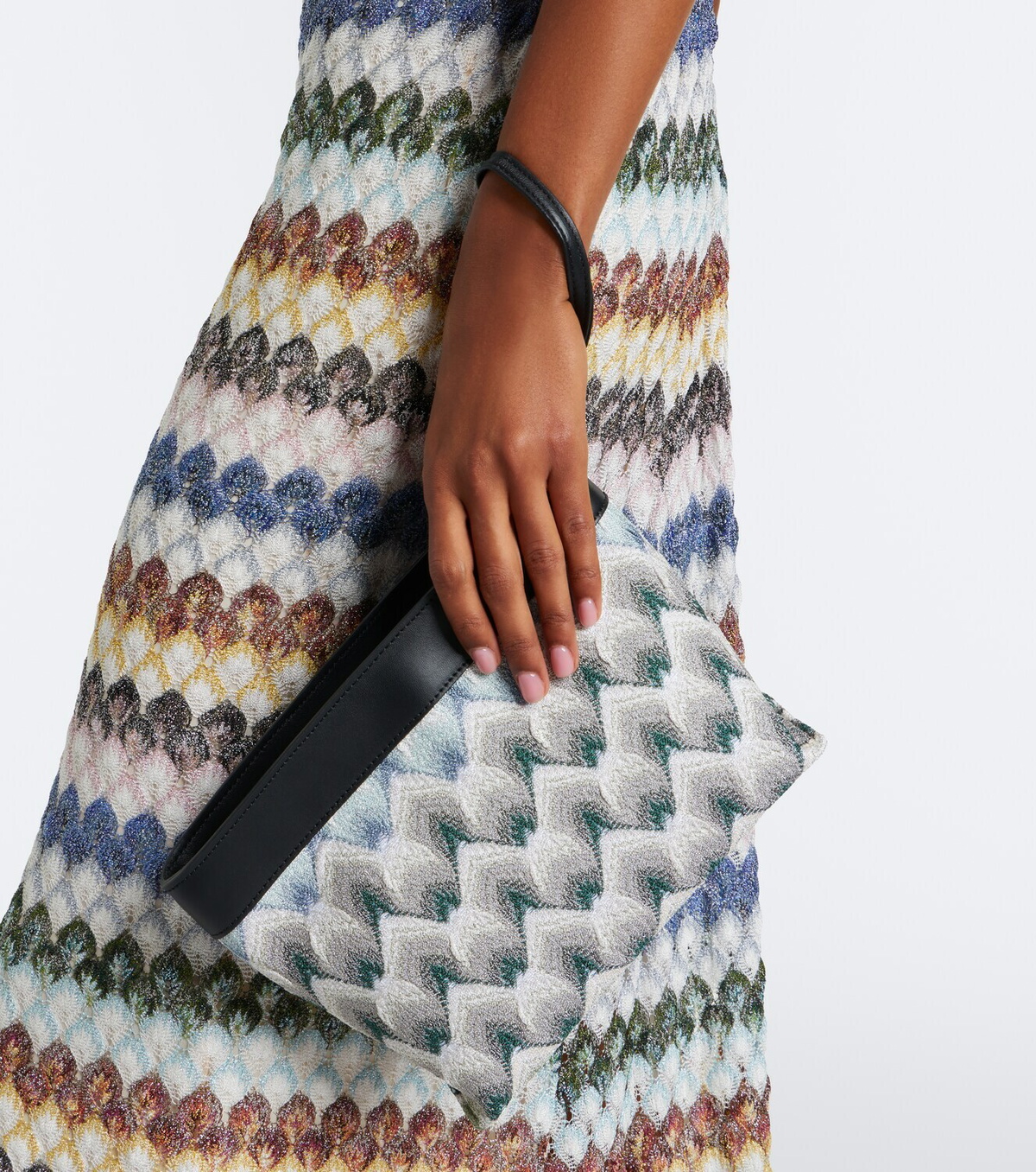 Missoni Mini leather-trimmed lamé pouch
