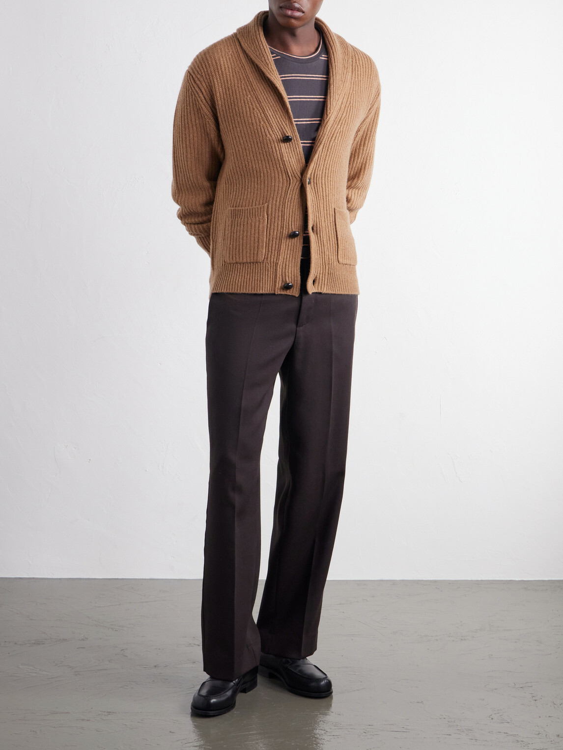 Mr P. - Ribbed Wool and Cashmere-Blend Cardigan - Brown