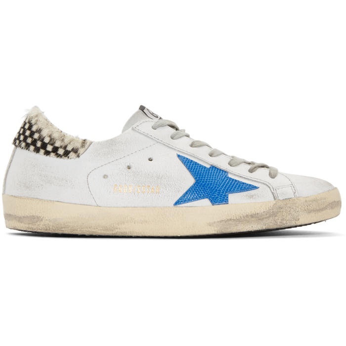 Photo: Golden Goose White and Blue Crack Check Superstar Sneakers