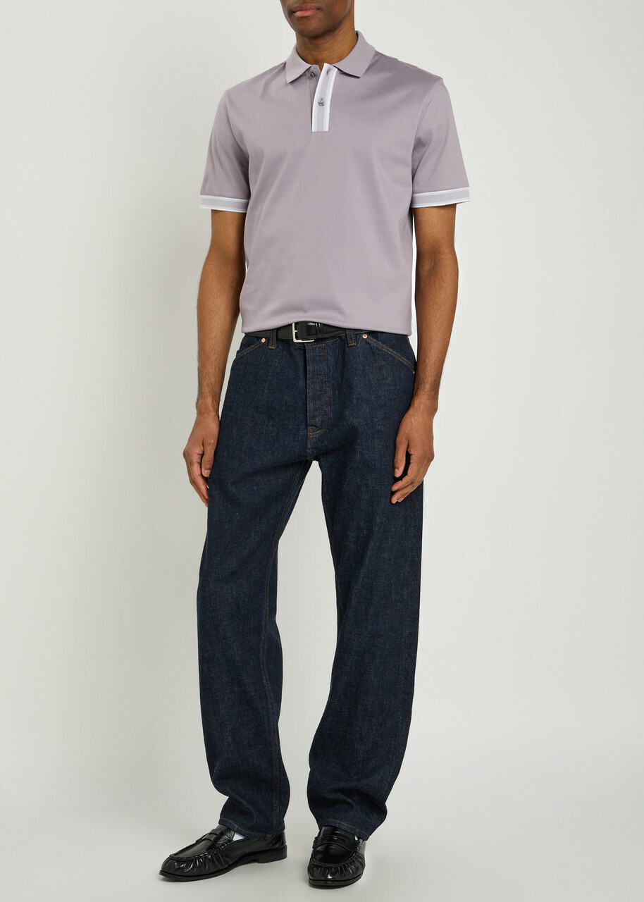 Boss Striped-trim Cotton Polo Shirt Light Purple