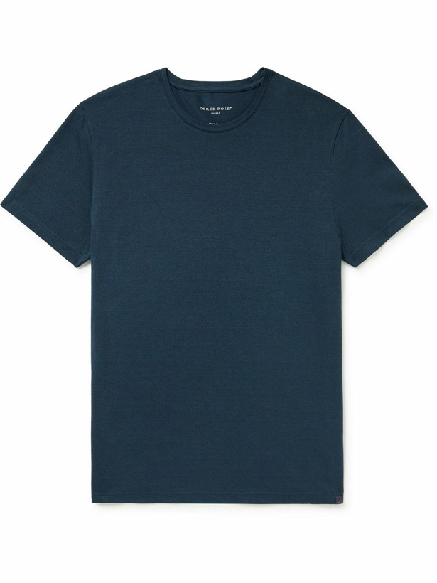 Photo: Derek Rose - Ramsay 2 Stretch Cotton and TENCEL-Blend Piqué T-Shirt - Blue