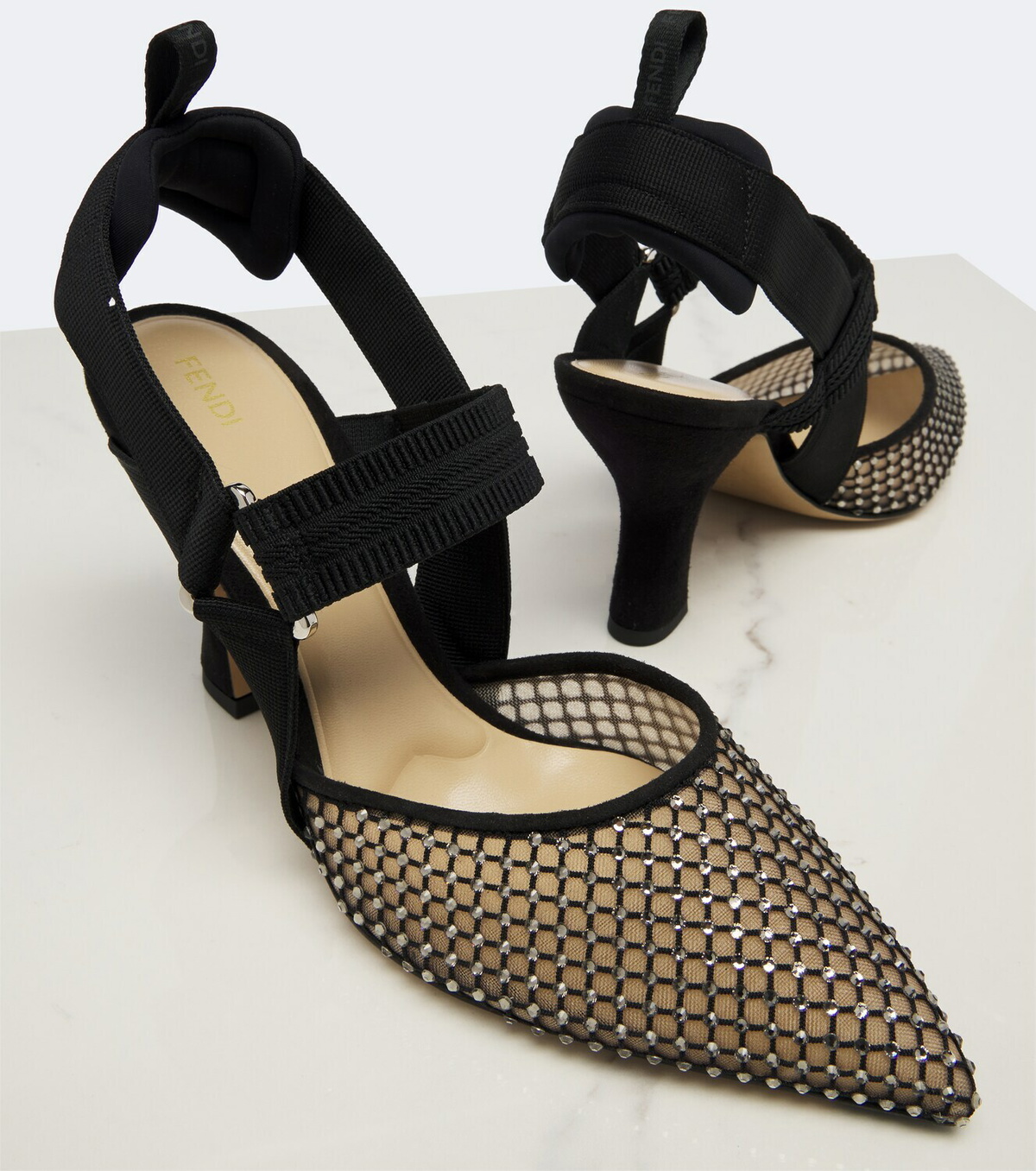 Fendi Colibrì embellished mesh and suede pumps