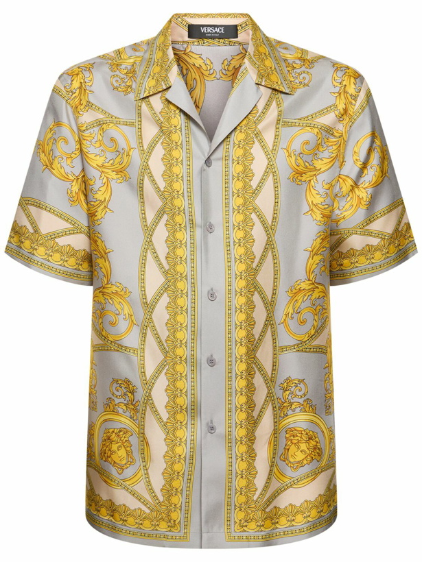 Photo: VERSACE Baroque Print Short Sleeve Silk Shirt