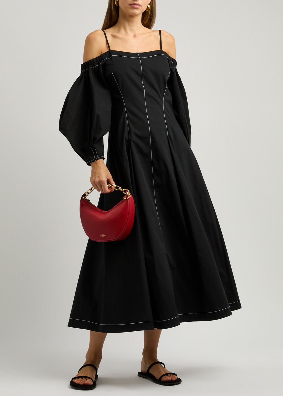 Rejina Pyo Leila Contrast-stitch Cotton-poplin Midi Dress Black