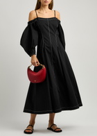 Rejina Pyo Leila Contrast-stitch Cotton-poplin Midi Dress Black