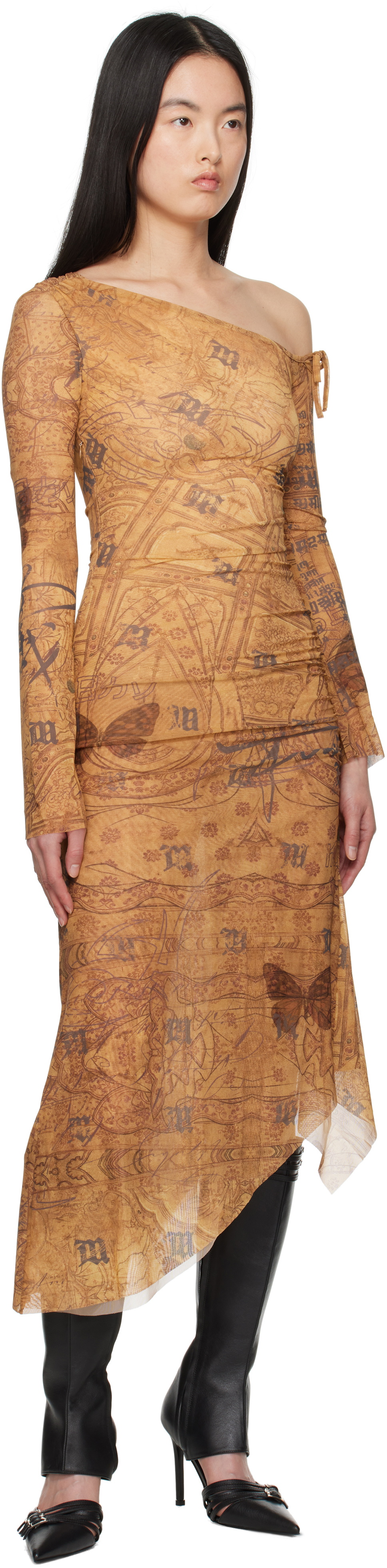 MISBHV Brown Goa Mesh Dropped Shoulder Midi Dress