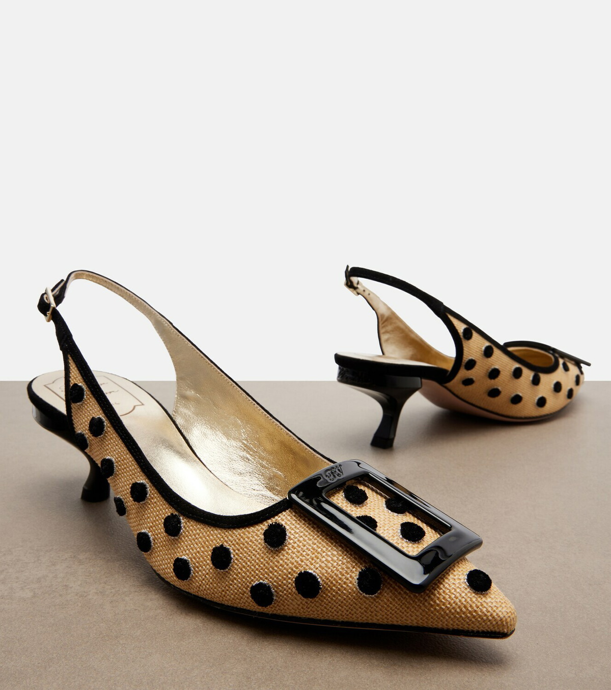 Roger Vivier Virgule polka-dot canvas slingback pumps