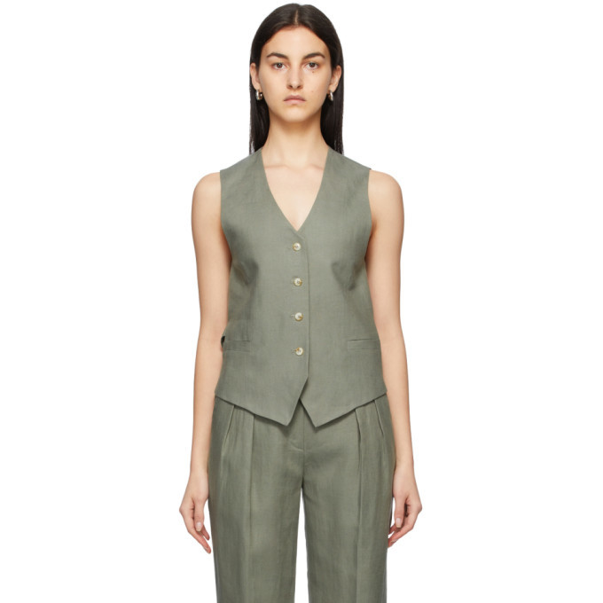 Loulou Studio Green Linen Lamu Vest Loulou Studio