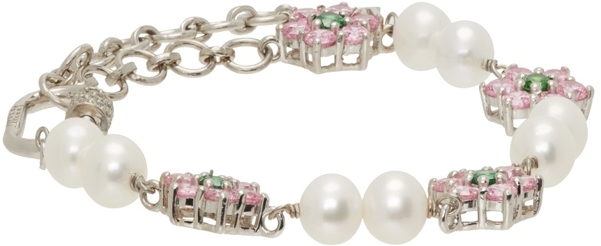 VEERT Macro Green & Pink Flower Freshwater Pearl Bracelet