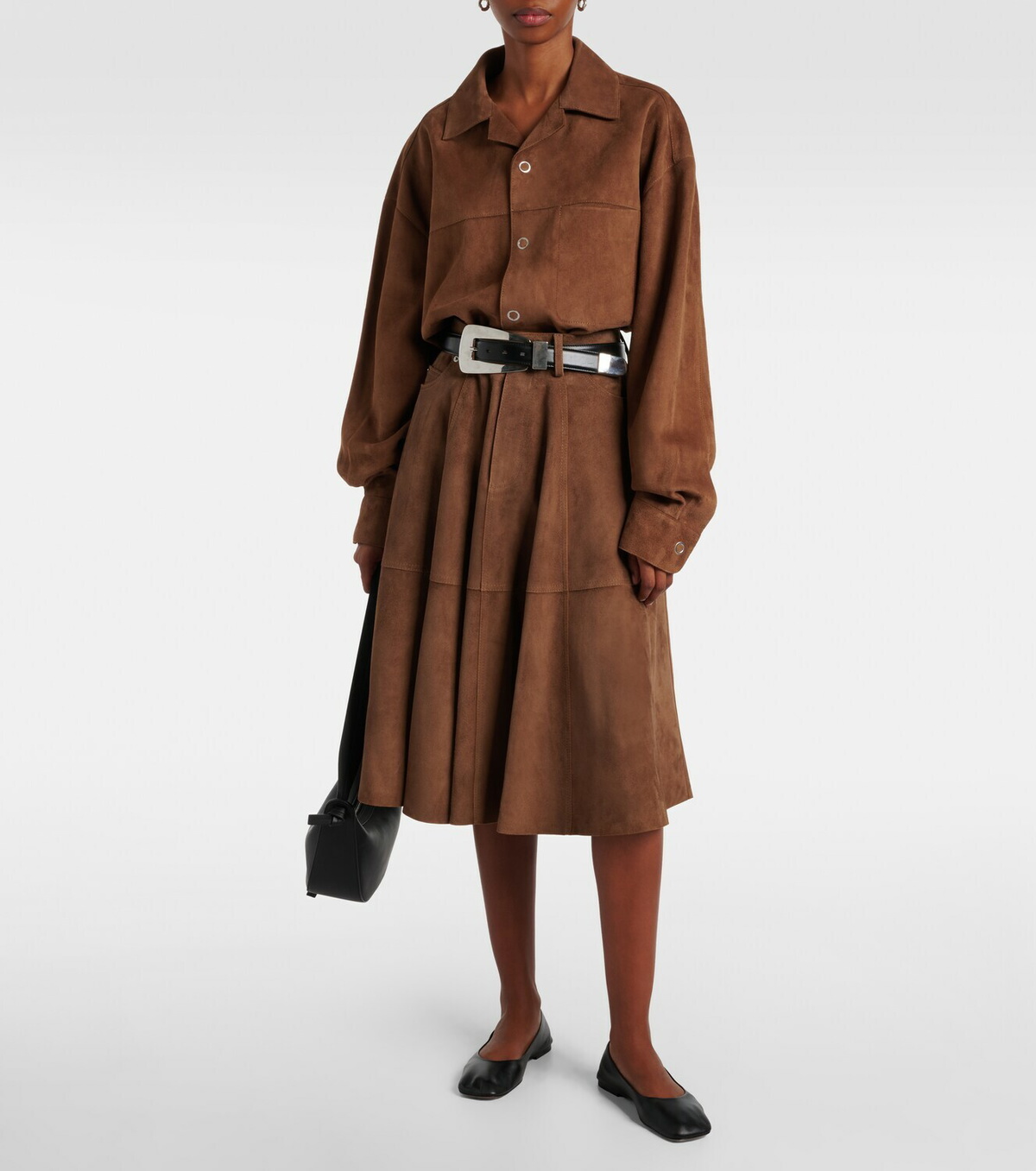 Ami Paris Pleated suede midi skirt