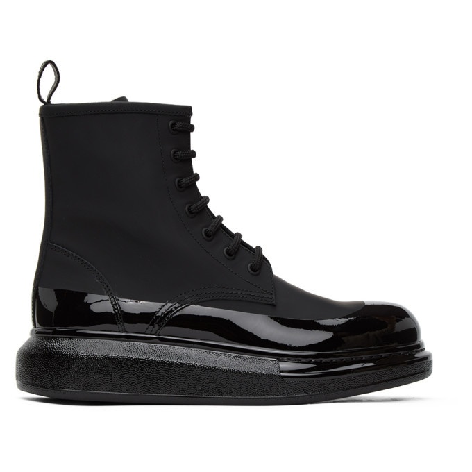 Photo: Alexander McQueen Black Coated Hybrid Lace-Up Boots