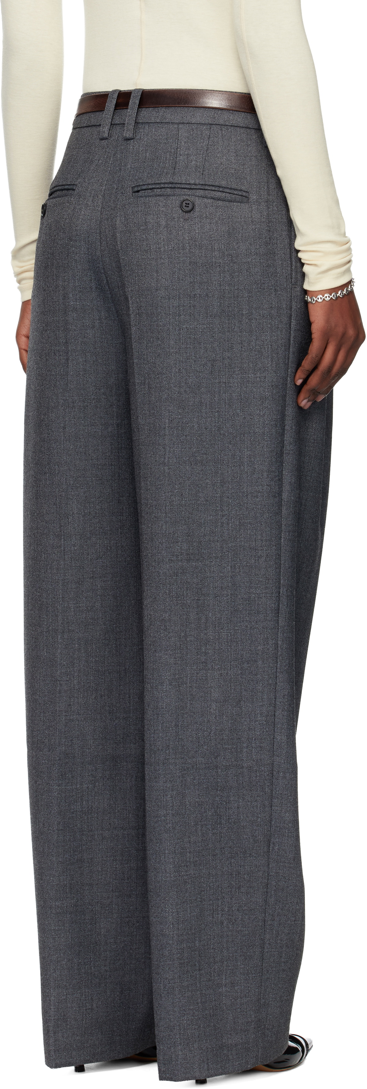 TONYWACK Gray Pleated Wool Tailored Trousers