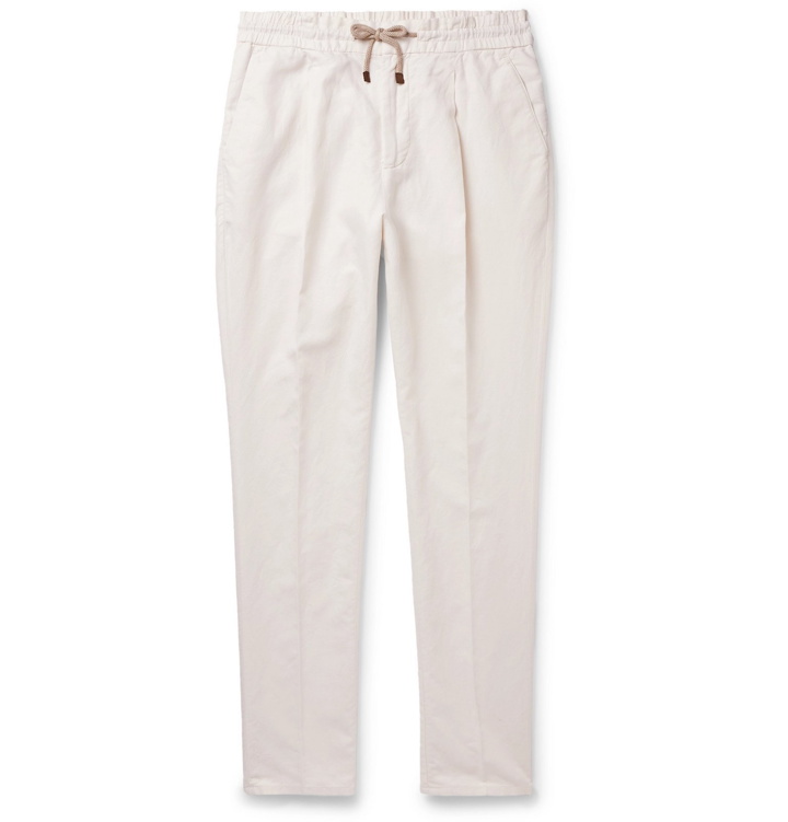 Photo: Brunello Cucinelli - Tapered Linen and Cotton-Blend Trousers - Neutrals