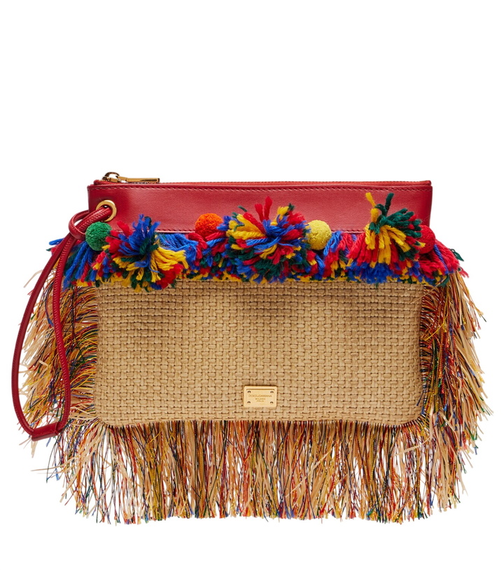 Photo: Dolce&Gabbana Fringed woven leather-trimmed pouch