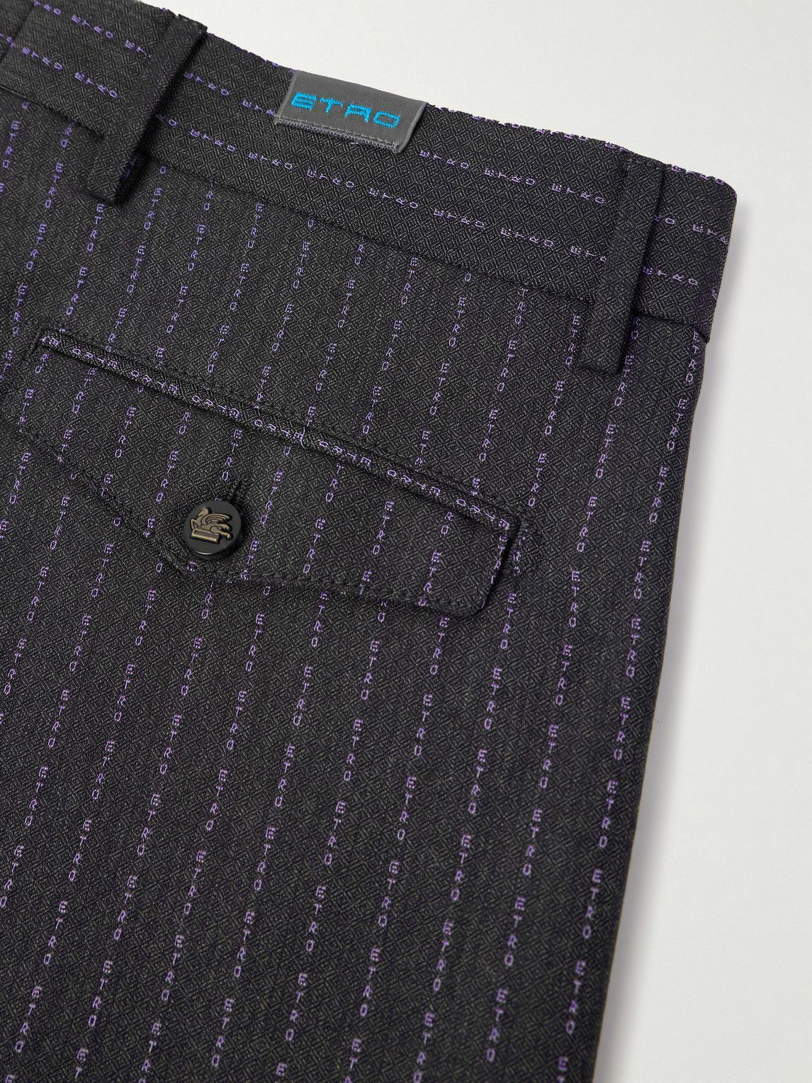 Etro - Straight-Leg Logo-Embroidered Wool-Blend Jacquard Suit Trousers - Gray