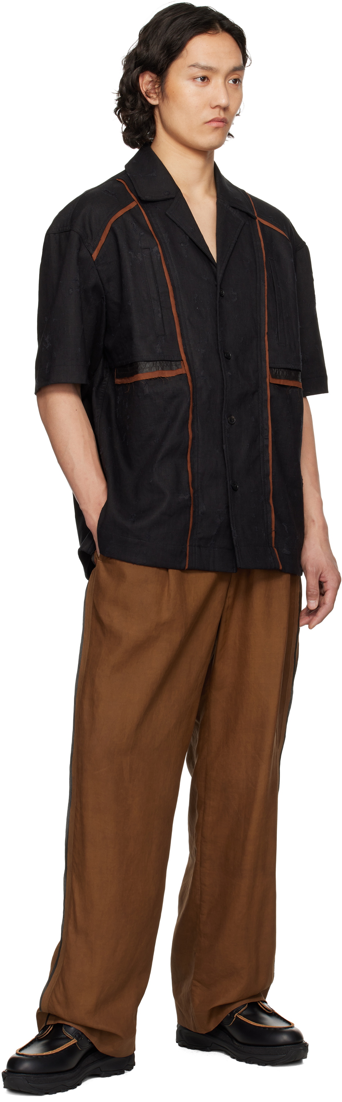Feng Chen Wang Brown Gambiered Silk Trousers