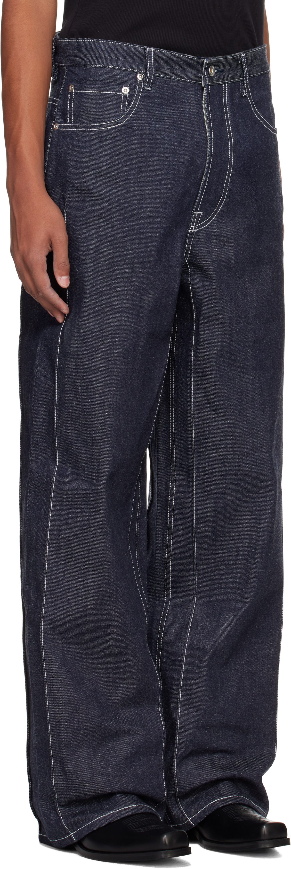 Karmuel Young Navy Raw Denim Cuboid Wide Jeans