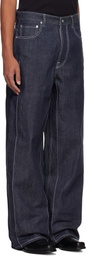 Karmuel Young Navy Raw Denim Cuboid Wide Jeans