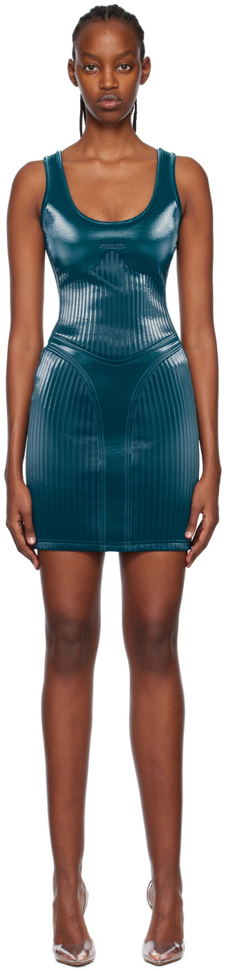 Mugler Blue Embossed Minidress Mugler