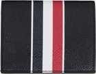 Thom Browne Black Pebble Grain RWB Stripe Double Card Holder
