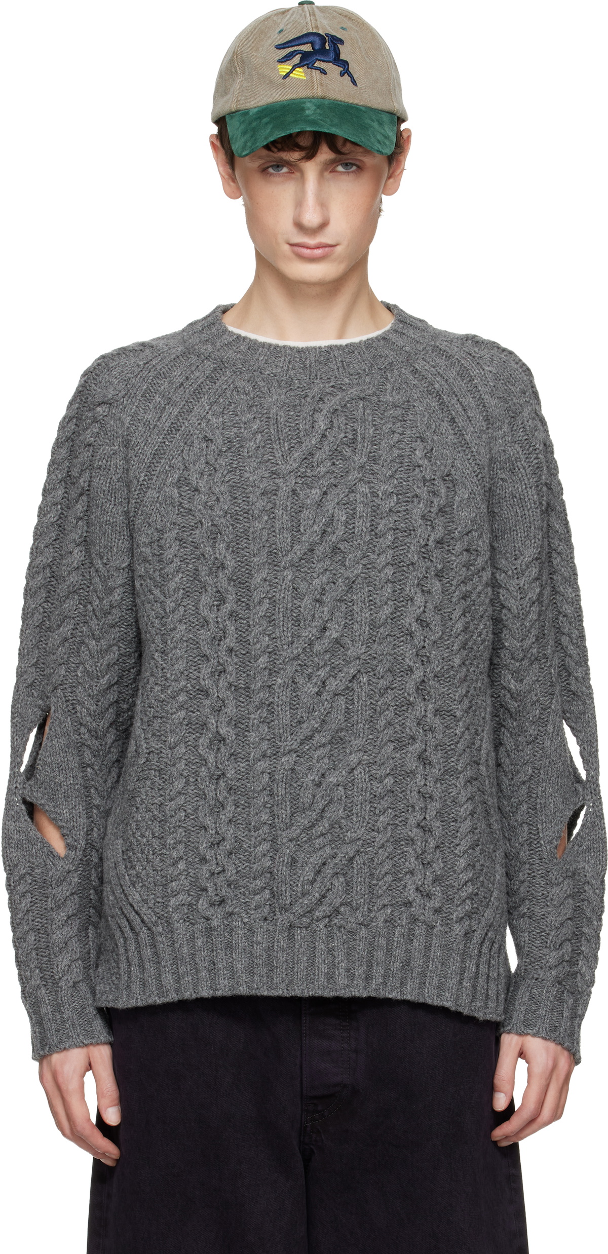 Stefan cooke グレー　セーター Stefan Cooke Gray Slashed Cable Sweater Stefan Cooke