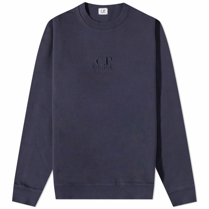 Photo: C.P. Company Men's Garment Dyed Centre Logo Crew Sweat in Total Eclipse