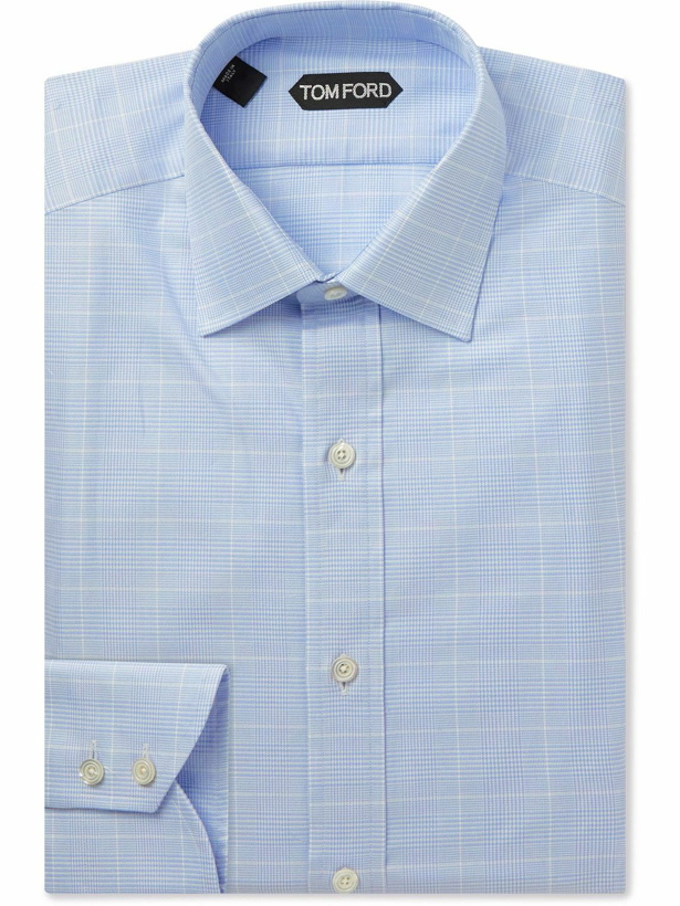 Photo: TOM FORD - Prince Of Wales Checked Cotton-Poplin Shirt - Blue