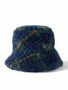 Burberry - Logo-Appliquéd Checked Wool-Blend Fleece Bucket Hat - Blue