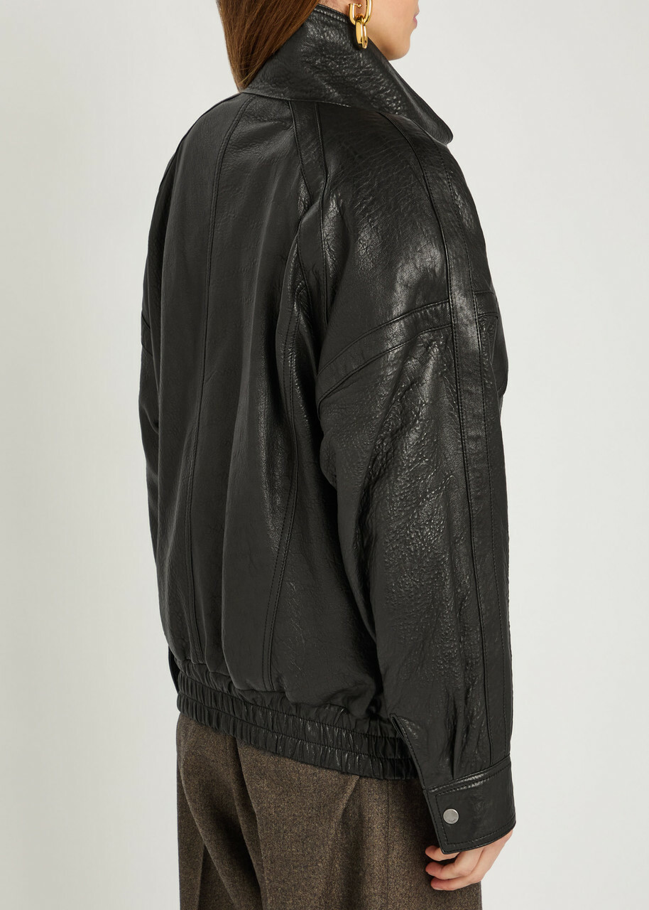 Saint Laurent Double-breasted Grained Leather Jacket Black