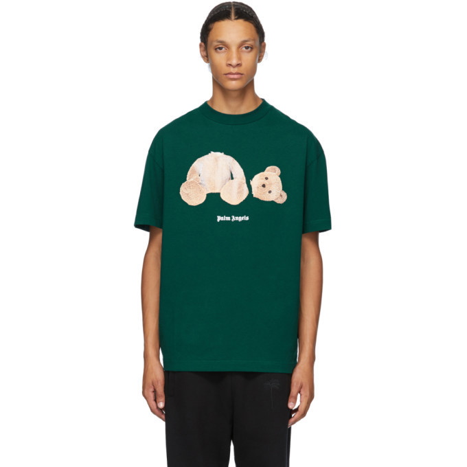 Palm Angels Bear Print Sprayed Logo T-Shirt Forest Green/Brown