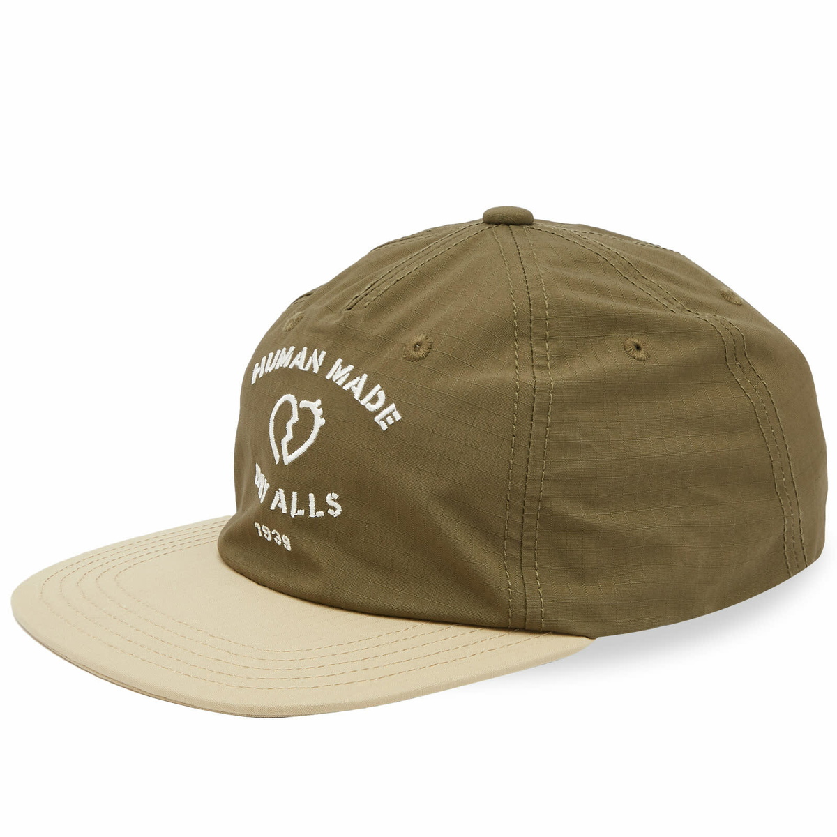 Human Made Men's Broken Heart Rip Stop Cap in Olive Drab Human Made