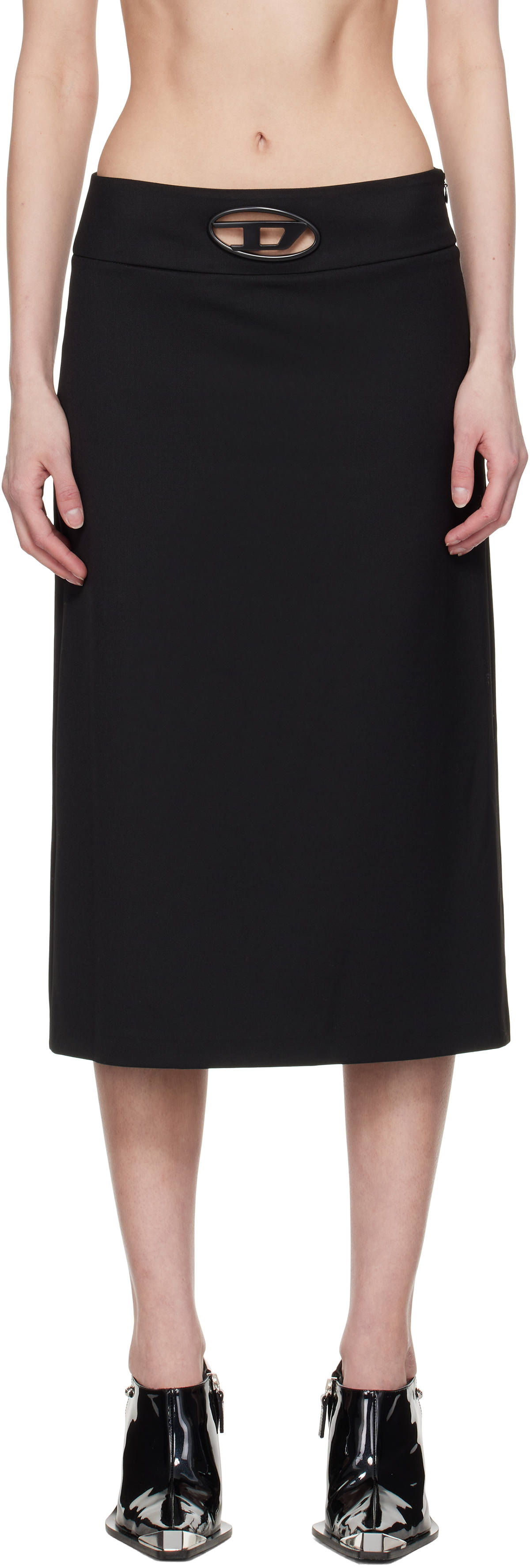 Diesel ディーゼル Black O-Venus Midi Skirt XS Women's Ribbed godet skirt with marble wash | Black | Diesel