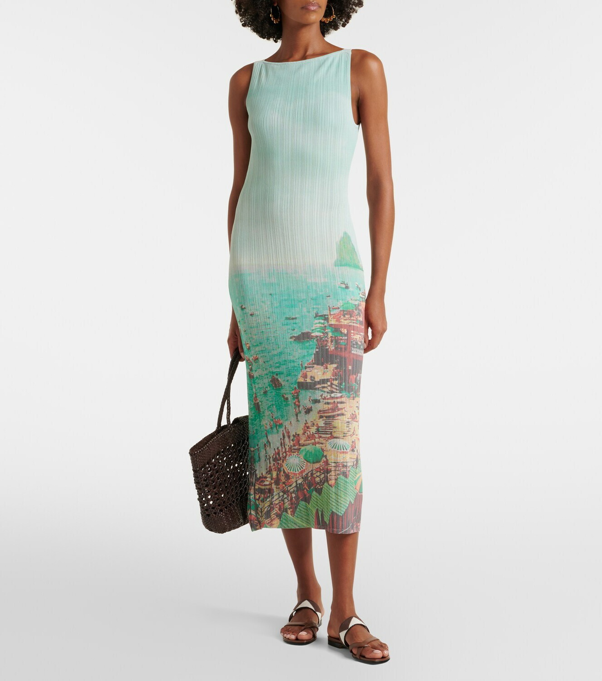 Staud Bryn printed plissé midi dress
