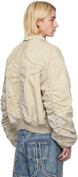 Thug Club Beige 'A Wingless Bird' Bomber Jacket