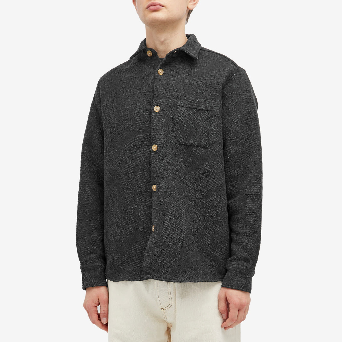 Foret Men's Map Jacquard Overshirt in Dark Grey