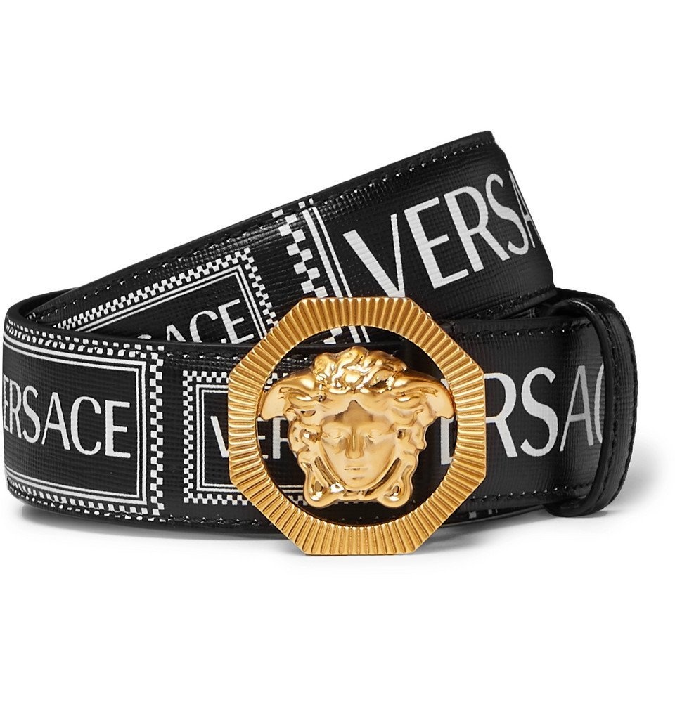 Versace Collection Men's Belt Genuine Leather Square Logo Black Sz