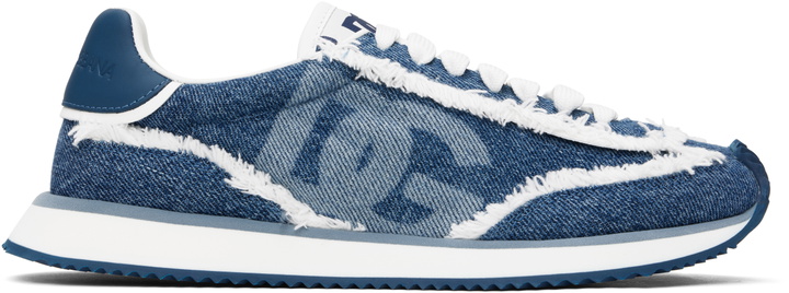 Photo: Dolce&Gabbana Blue Mixed-Material 'DG' Cushion Sneakers