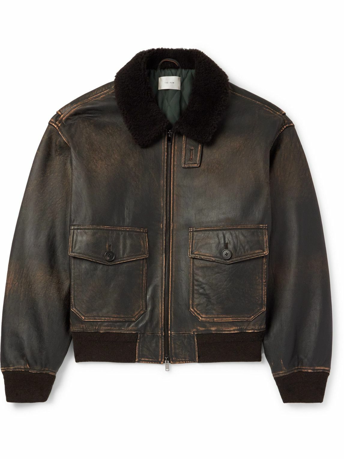 The Row - Herzog Shearling-Trimmed Leather Jacket - Black The Row