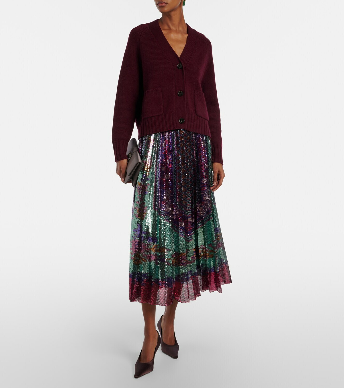 La DoubleJ Accordian pleated sequined midi skirt