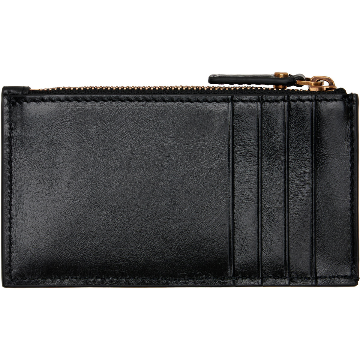 Versace Black & Brown Roomy Leather Zip Card Holder