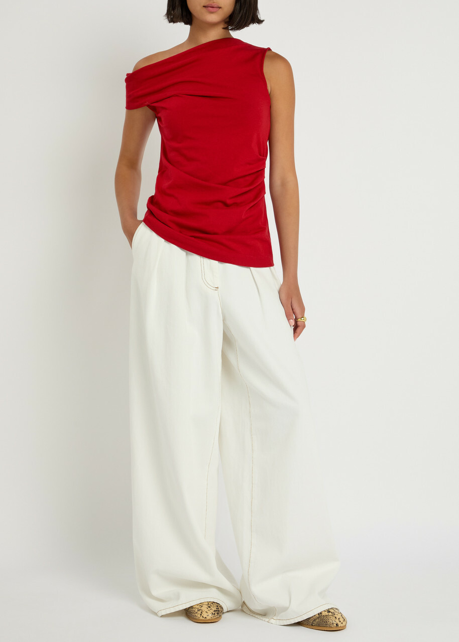 dries van noten 赤スラックスパンツ DRIES VAN NOTEN Hadium pleated cotton-jersey pants | NET-A-PORTER