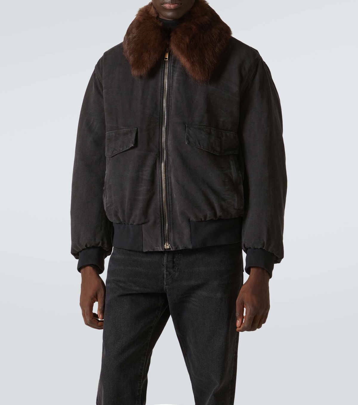 Prada Shearling-trimmed cotton bomber jacket Prada Prada Shearling-trimmed cotton bomber jacket Prada
