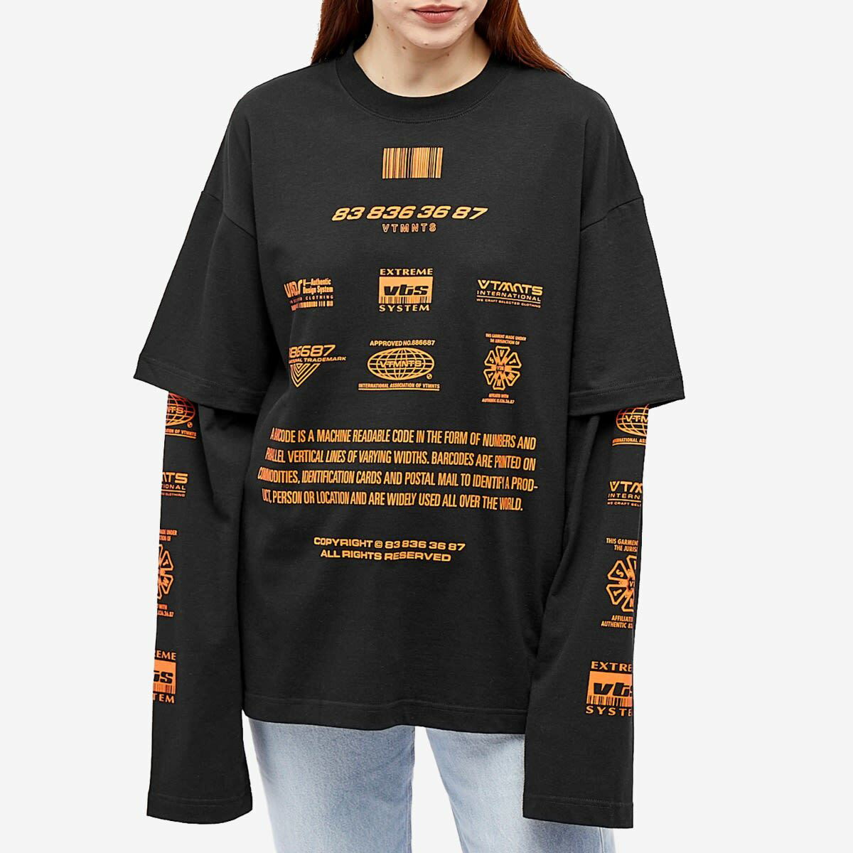 VTMNTS Women's Long Sleeve Barcode Definition T-Shirt in Black VTMNTS