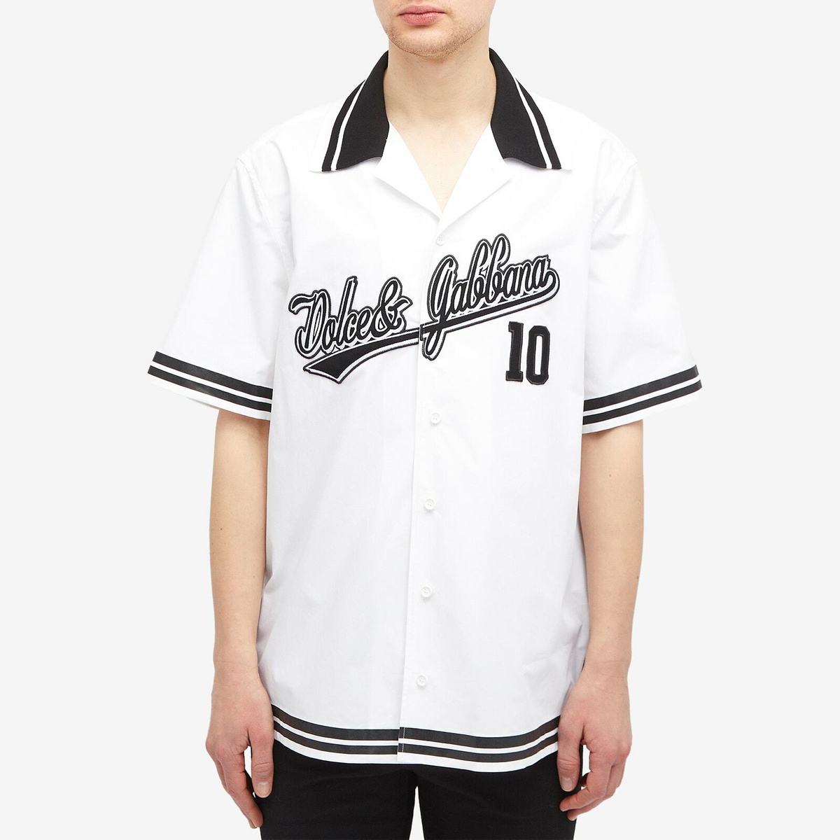 Dolce & Gabbana Men's Baseball Vacation Shirt in Black/White