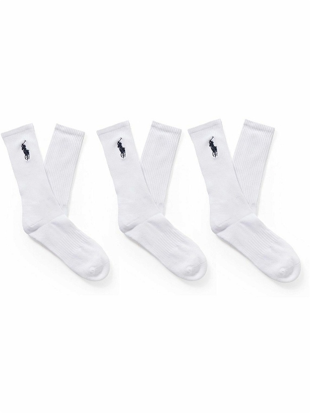 Photo: Polo Ralph Lauren - Three-Pack Logo-Embroidered Ribbed Stretch Cotton-Blend Socks