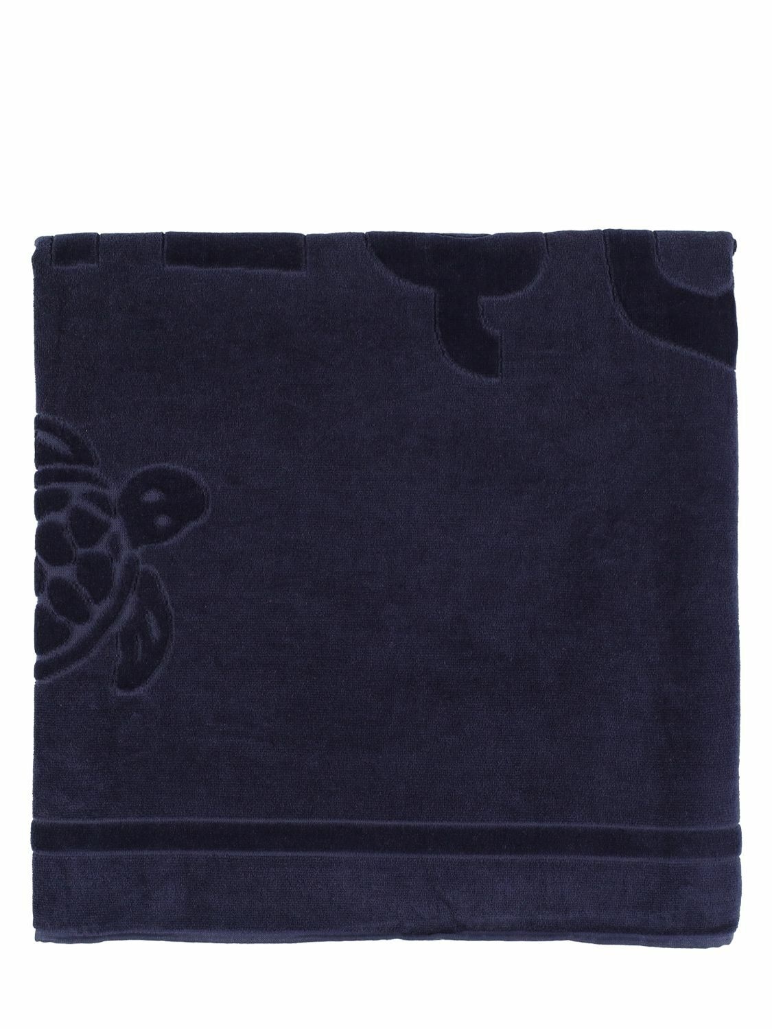 Vilebrequin turtle fringed bath towel - Blue
