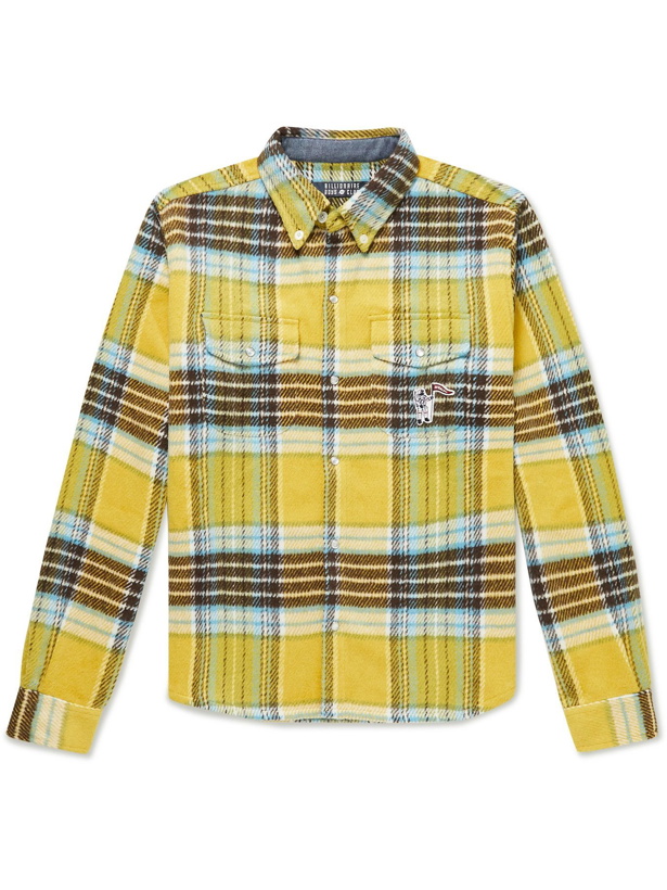 Photo: Billionaire Boys Club - Logo-Appliquéd Checked Brushed-Flannel Shirt - Yellow
