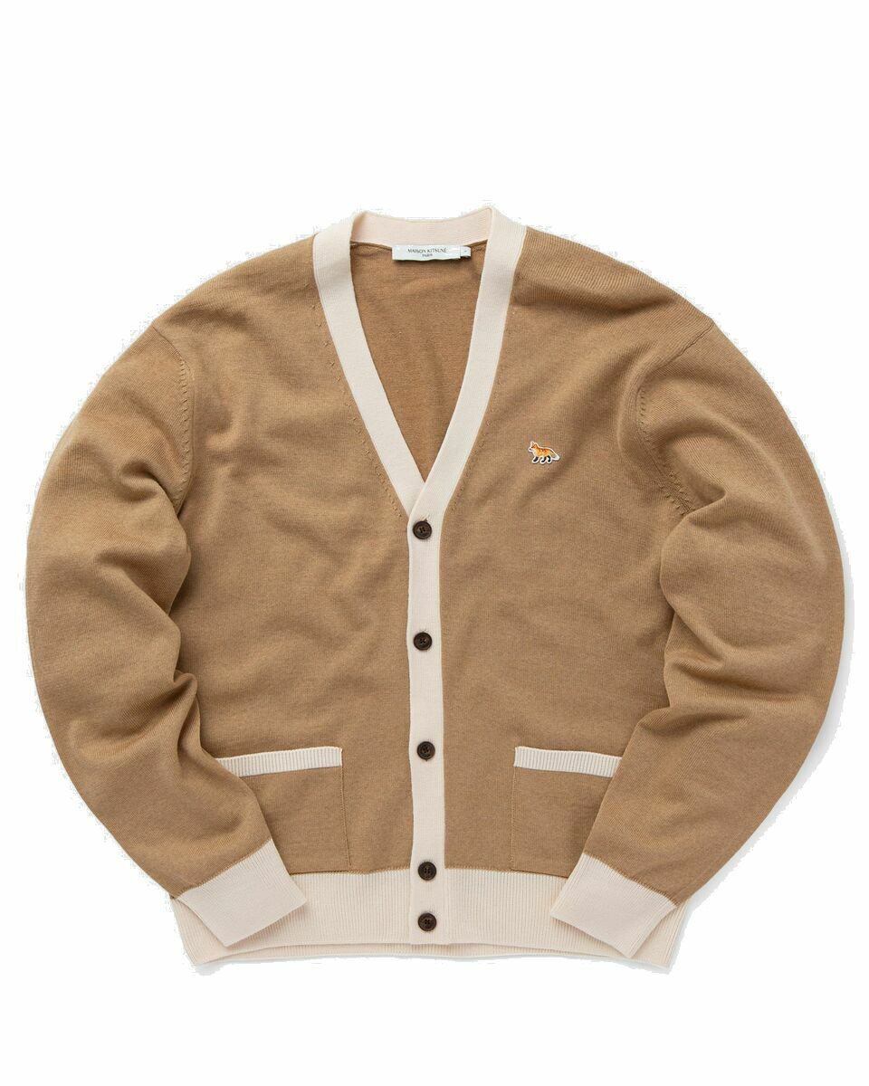 Photo: Maison Kitsune Baby Fox Patch Bi Color Classic Cardigan Brown - Mens - Zippers & Cardigans