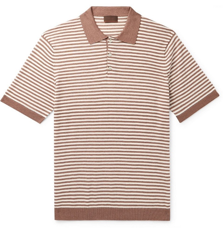 Photo: Altea - Striped Linen and Cotton-Blend Polo Shirt - Brown
